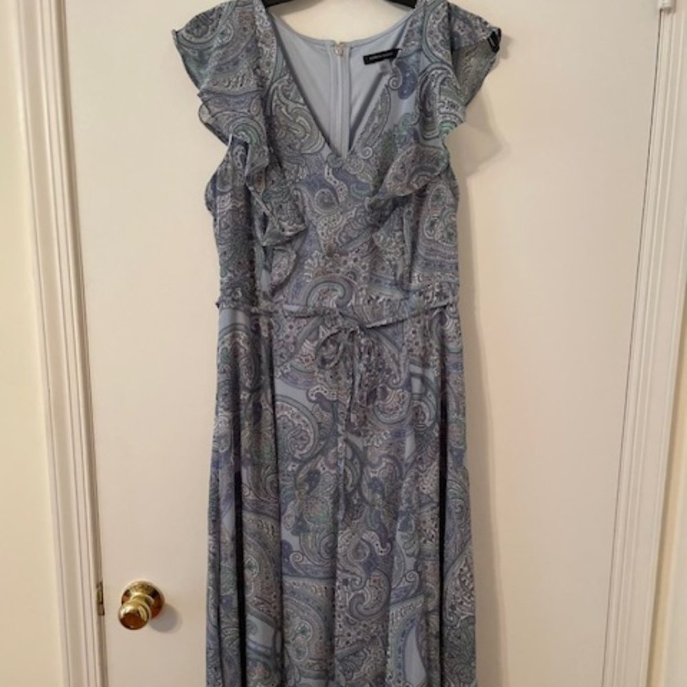 Blue Tommy Hilfiger Paisley Ruffle Front Midi Dress
